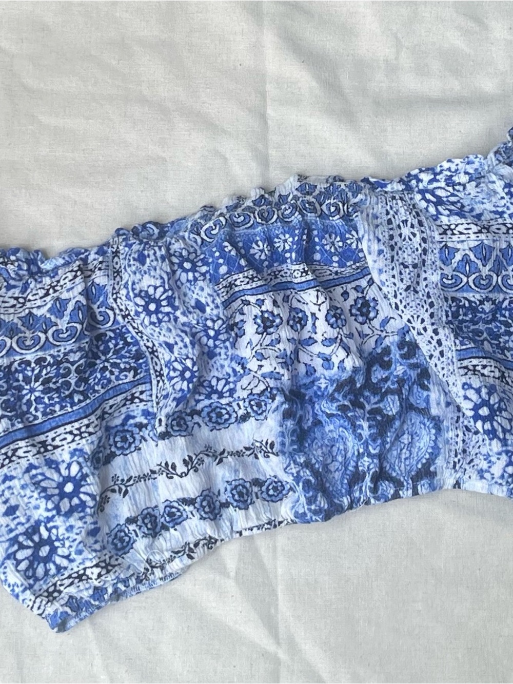 Solemio Blue and White Printed Top